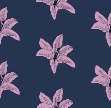 Vector Colorful Seamless Pattern with Drawn Lilies Stock Illustration