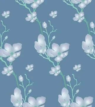 Vector Colorful Seamless Pattern with Drawn Cherry Flowers 스톡 일러스트