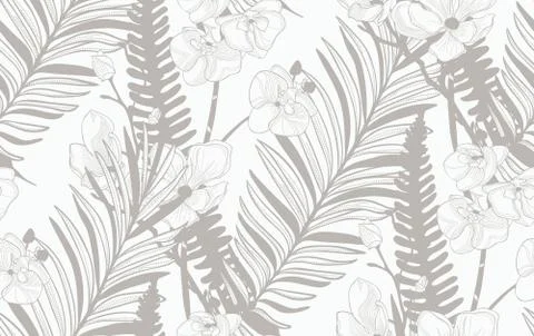 Vector Colorful Seamless Pattern with Drawn Flowers Stock Illustration