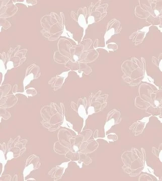 Vector Colorful Seamless Pattern with Drawn Flowers Stock Illustration
