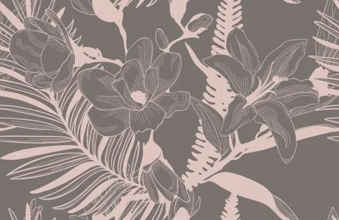 Vector Colorful Seamless Pattern with Drawn Flowers Stock Illustration