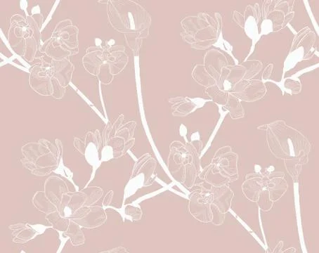 Vector Colorful Seamless Pattern with Drawn Flowers Stock Illustration