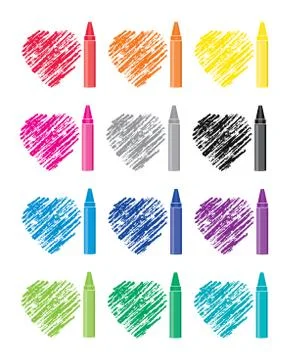 Vector colorful set of crayons and heart drawings Stock Illustration
