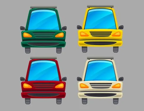 Vector colorful set of four different colors cars isolated from background. C Stock Illustration