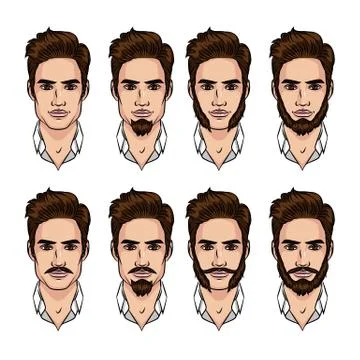 Vector colorful set of a guy with different style beard and mustache. Illustr Stock Illustration