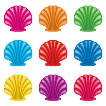 Vector colorful set of of ocean shell icons イラスト素材