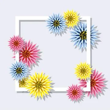 Vector colorful spring flowers with square frame Stock Illustration