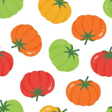Vector Colorful Tomato Seamless Pattern. Tomato Pattern with Red, Orange, Y.. Stock Illustration