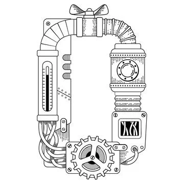 Vector coloring book for adults. Steampunk mathematical symbol zero. Mechanic Stock Illustration