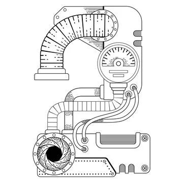 Vector coloring book for adults. Steampunk mathematical symbol two. Mechanica Stock Illustration