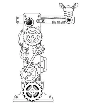 Vector coloring book for adults. Steampunk Cyrillic letter. Mechanical alphabet Stock Illustration