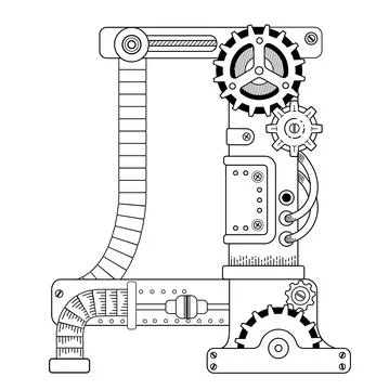 Vector coloring book for adults. Steampunk Cyrillic letter. Mechanical alphabet Stock Illustration