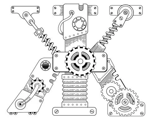 Vector coloring book for adults. Steampunk Cyrillic letter. Mechanical alphabet Stock Illustration