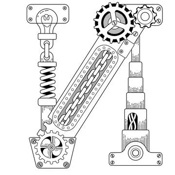 Vector coloring book for adults. Steampunk Cyrillic letter. Mechanical alphabet Stock Illustration