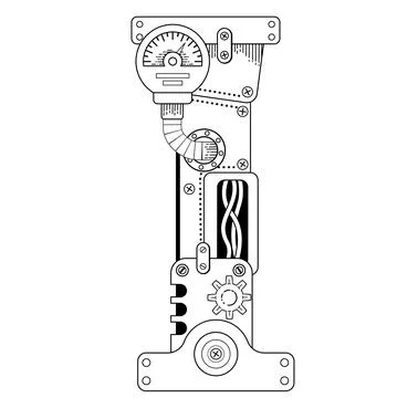 Vector coloring book for adults. Steampunk Cyrillic letter. Mechanical alphabet Stock Illustration