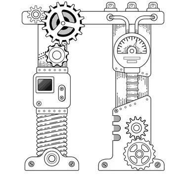 Vector coloring book for adults. Steampunk Cyrillic letter. Mechanical alphabet Stock Illustration