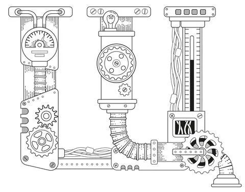 Vector coloring book for adults. Steampunk Cyrillic letter. Mechanical alphabet Stock Illustration