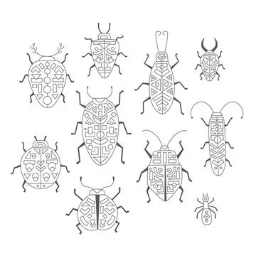 Vector coloring book page. Bug, cockroach, ant, ladybug illustrations. Line art Stock Illustration