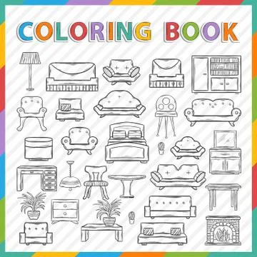 Vector coloring book.Home interior Stock Illustration