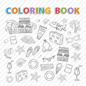 Vector coloring book.Summer set Stock Illustration