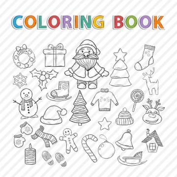 Vector coloring book.Winter set Stock Illustration