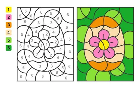Vector coloring page Color by numbers Easter egg hunt. Puzzle game for children Stock Illustration
