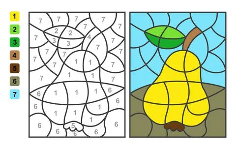 Vector coloring page Color by numbers pear. Puzzle game for children education Stock Illustration