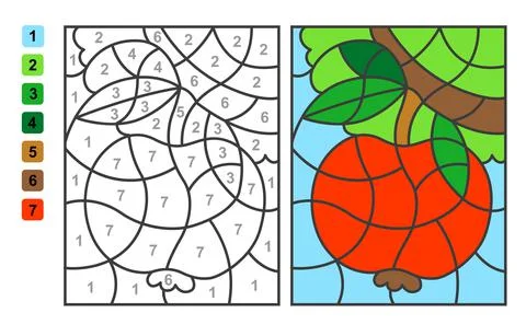 Vector coloring page Color by numbers apple. Puzzle game for children education Stock Illustration