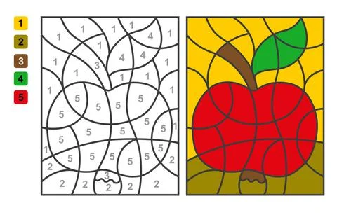 Vector coloring page Color by numbers apple. Puzzle game for children education Stock Illustration
