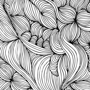 Vector coloring pattern, curved lines, black and white grunge background Illustrazione stock