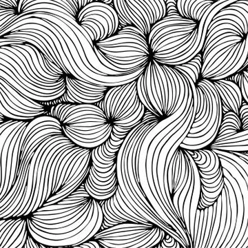 Vector coloring pattern, curved lines, black and white grunge background Illustrazione stock