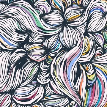 Vector coloring pattern, curved lines, black and white grunge background Stock Illustration