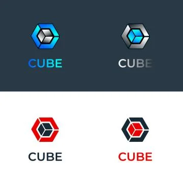 Vector colourful blue gradient and metal  glass cubes logo template set. Ice  Stock Illustration