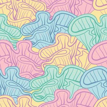 Vector colourful hand drawn sea plants seamless pattern print background. Stock Illustration