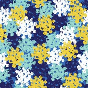 Vector colourful overlapping hand drawn corona virus germs seamless pattern Stock Illustration