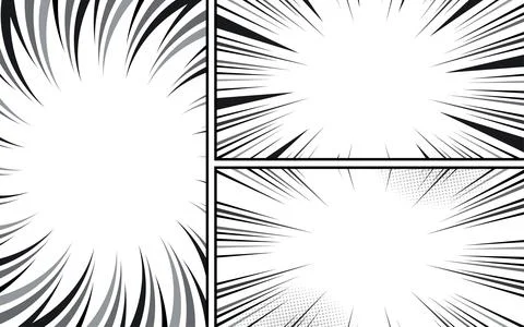 Vector comic book page template with radial speed lines background in manga.. Illustrazione stock
