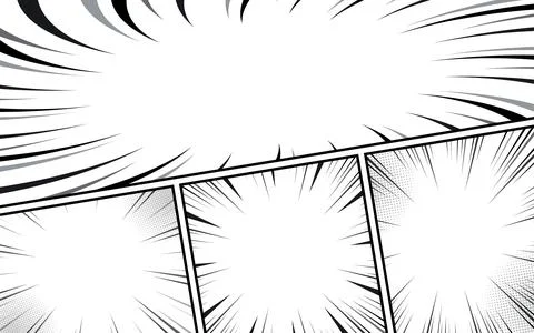 Vector comic book page template with radial speed lines background in manga.. Stock Illustration