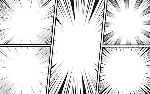 Vector comic book page template with radial speed lines background in manga.. Stock Illustration
