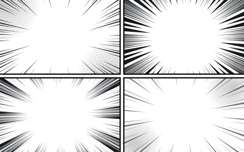 Vector comic book page template with radial speed lines background in manga.. Stock Illustration