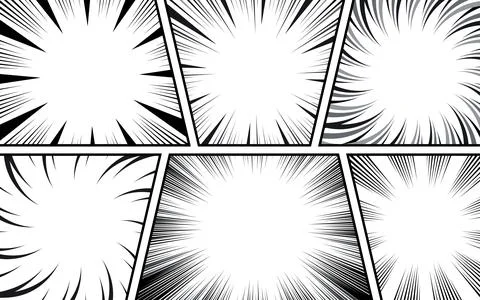 Vector comic book page template with radial speed lines background in manga.. Stock Illustration