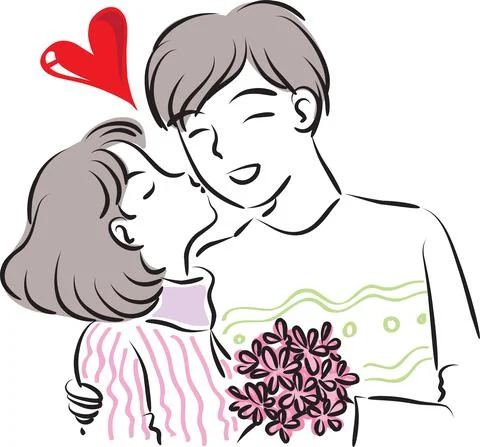 Vector comic boy and girl fall in love Stock Illustration