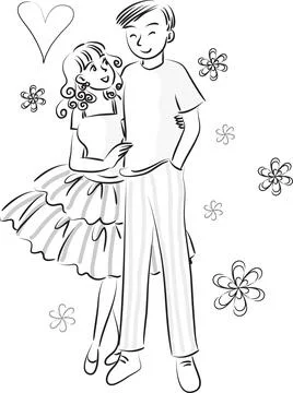 Vector comic boy and girl fall in love Stock Illustration