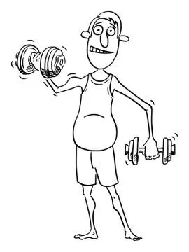 Vector Comic Cartoon of Average Middle Age Man in Undershorts Exercising at Home Stock Illustration