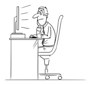 Vector Comic Cartoon of Bored Man, Office Worker or Businessman Working on イラスト素材