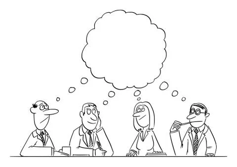 Vector Comic Cartoon of Business Team Meeting and Brainstorm. Team is Thinking Illustrazione stock