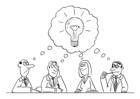 Vector Comic Cartoon of Business Team Meeting and Brainstorm. Team is Thinking Illustrazione stock