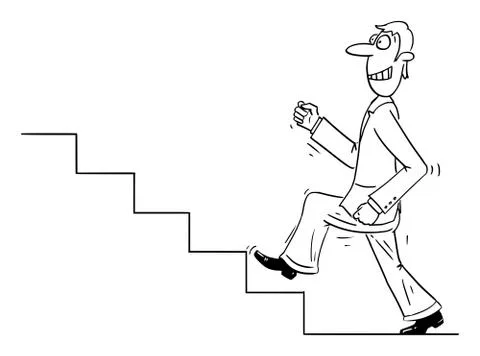 Vector Comic Cartoon of Confident Man or Businessman Walking Forward Upstairs or Stock Illustration
