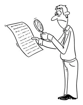 Vector Comic Cartoon of Man or Businessman Reading Document or Contract With Stock Illustration