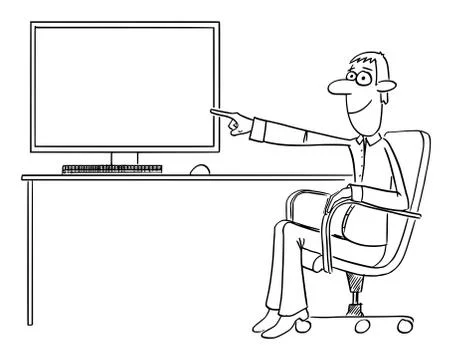 Vector Comic Cartoon of Man or Businessman Sitting on Office Chair and Pointing イラスト素材
