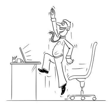 Vector Comic Cartoon of Office Worker or Man or Businessman Working on Computer Stockillustratie